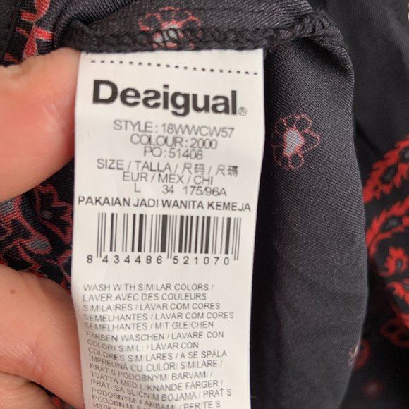 Women's Desigual Western Satin Paisley Long Sleeve Shirt Blouse Fringe Size L - Picture 12 of 14